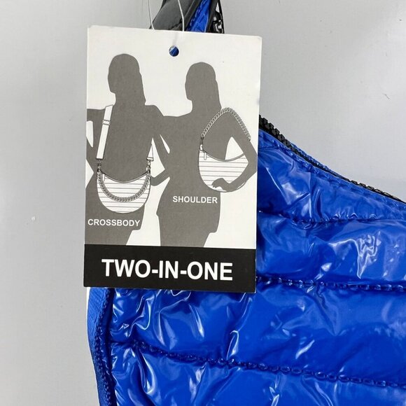 BCBGeneration Blue Quilted Puffer Hobo Bag 2 in 1 Chain Strap Shoulder Bag - Picture 8 of 11